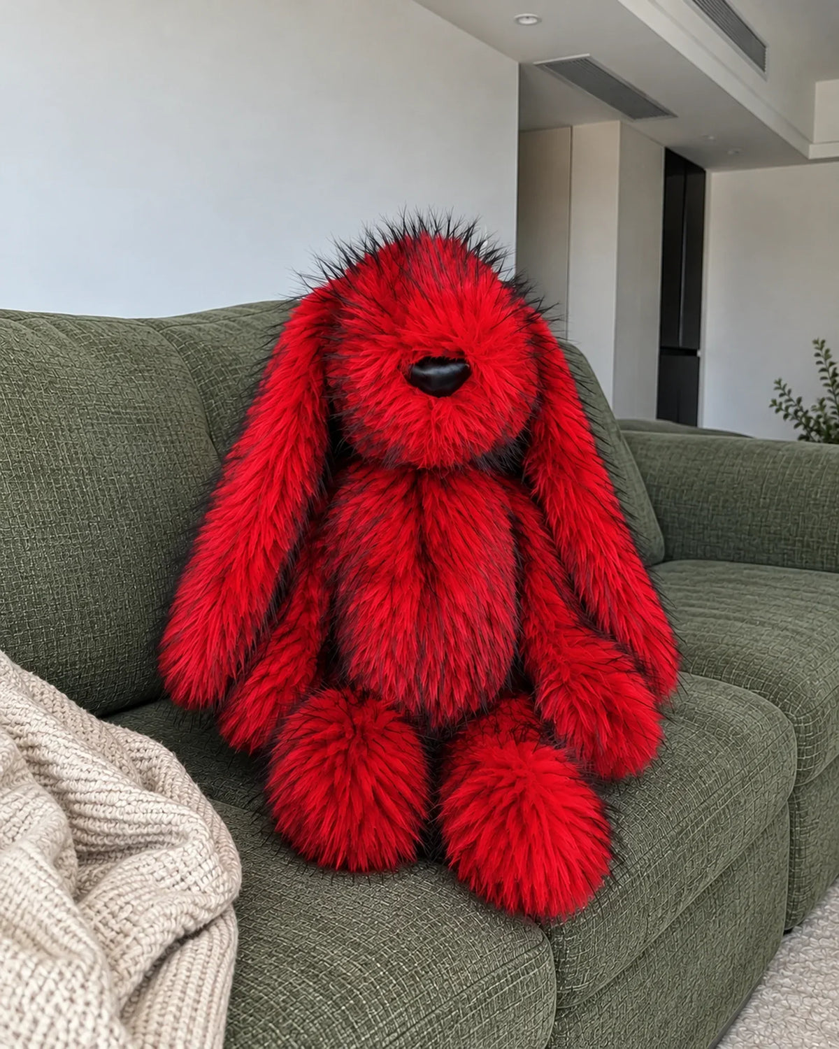 Cherry Red giant bunny plush toy 70cm, at home