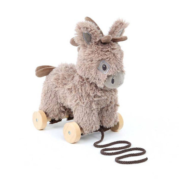 Small Stairs - Donkey Pull Along Toy — 2-in-1 Plush Toy with Removable Wooden Wheels | 6 Months+