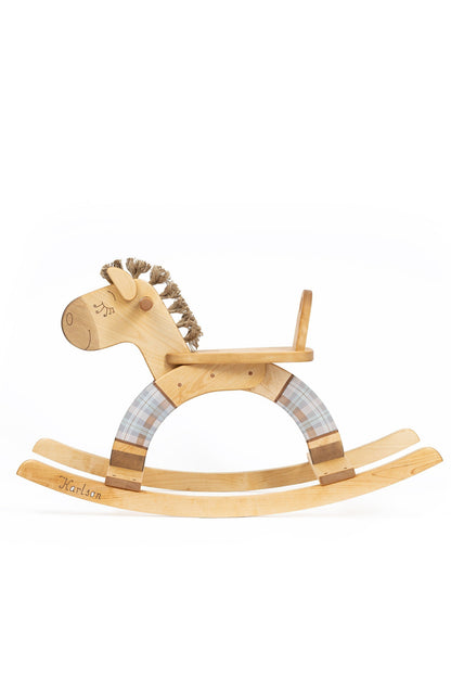Wooden Rocking Horse — Plaid Blue