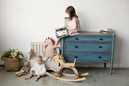 Wooden Rocking Horse — Plaid Pink