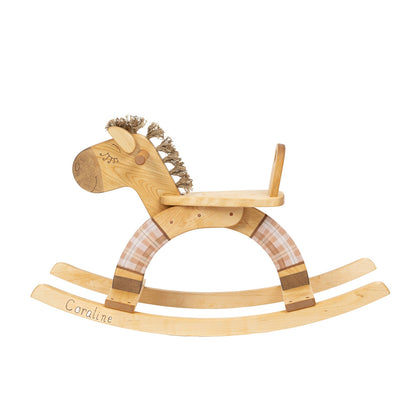 Wooden Rocking Horse — Plaid Pink